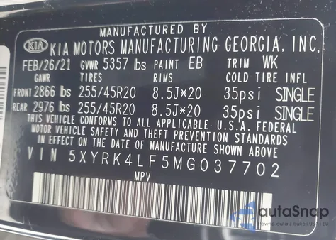 2021 Kia Sorento Sx Prestige from USA, damaged, VIN 5XYRK4LF5MG037702